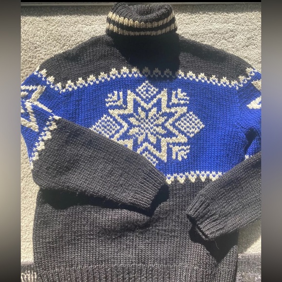 Vintage POLO Ralph Lauren Hand-knit Nordic Snowflake Ski Wool Alpaca Sweater L - Picture 1 of 3